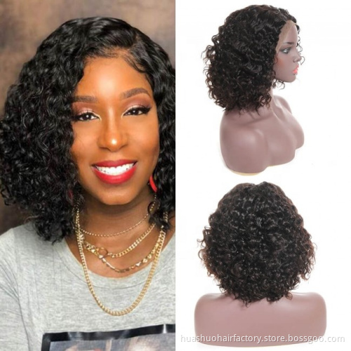 Huashuo Highest Discounts Wholesale 10A One Donor Virgin Human Hair Natural Color Short Bob Curly Wigs For Black Women